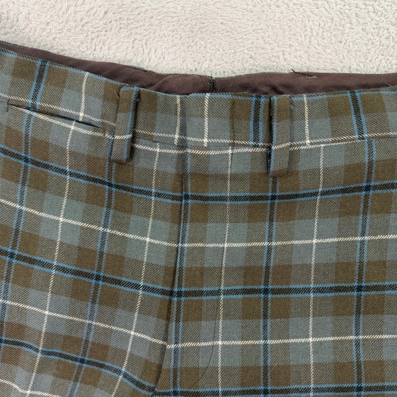 Vintage Brooks Brothers Mens 34x30 Plaid Dress Pants Brown Cuffed Wool Trousers - Picture 3 of 10